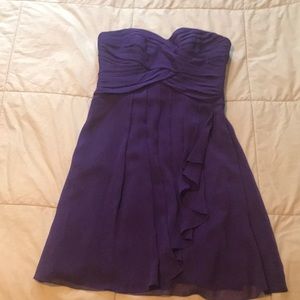 David’s Bridal purple strapless bridesmaid dress